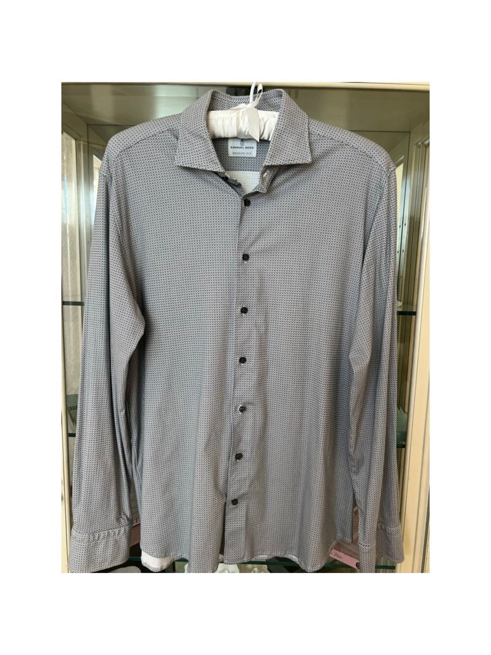 NWOT Emanuel Berg Gray Black Patterned Casual Button Down Shirt L